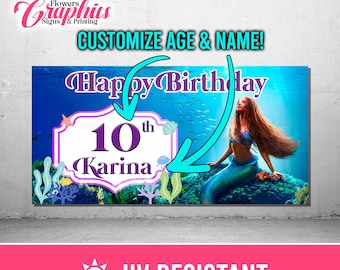 Little Mermaid Birthday Banner Custom Party Decoration The Little Mermaid Disney Birthday Party Banner