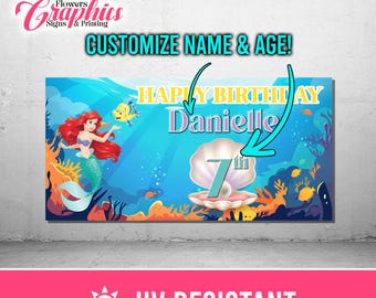 Little Mermaid Birthday Banner Custom Party Decoration The Little Mermaid Disney Birthday Party Banner
