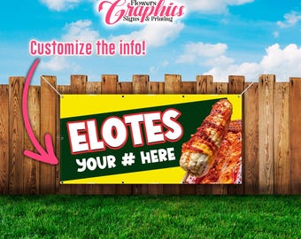 Elotes, Corn on the Cob Mexican food for sale,  Custom Sign Banner, Customizable & Personalized. Marketing Banner, Food truck banner