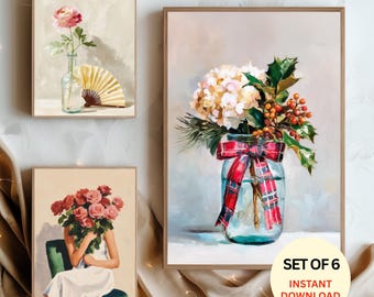 Floral Printable Wall Art Set of 6 | Vintage Botanical Gallery Wall Set | Feminine Spring Decor | Aesthetic Flower Prints Download
