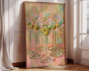 Impression colorée sur verre à martini : décoration de bar moderne Mid-Century (téléchargement numérique)