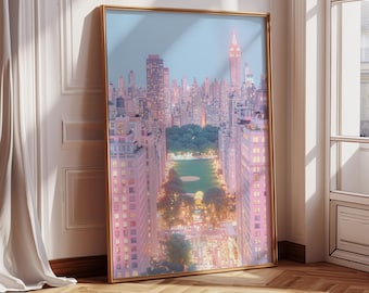 New York City Print NYC Skyline Szene Poster Pastell Central Park Poster Wandkunst Trendy NYC Dekor New York City Dekor rosa Wandkunst