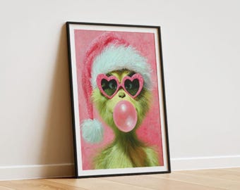 Whimsical Grinch Christmas Poster | Bubblegum Art Print