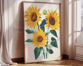 Sunflower Printable Wall Art Flower Print Colourful Poster Art Kitchen Wall Art Botanical Prints Maximalist Printable Wall Art Sunflowers
