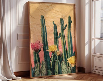 Boho Cactus Print: Colorful Desert Landscape Art (Digital Download)