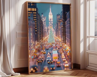 Christmas in NYC Art Print: Madison Avenue Holiday Decor (Digital Download)