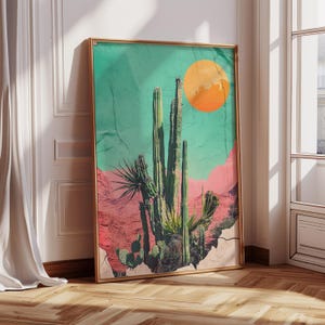 Póster de cactus bohemio, impresión de desierto bohemio, arte de pared colorido de moda, póster de desierto del suroeste, decoración de dormitorio bohemio, arte de paisaje desértico, decoración de habitación