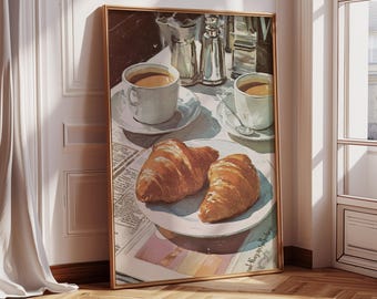 French Cafe Croissant Print: Vintage Paris Breakfast Wall Art (Digital Download)