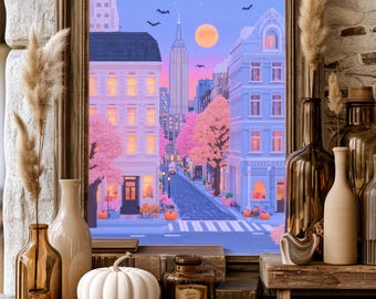 New York Halloween Printable | Autumn NYC Wall Art | Empire State Building Digital Print | Pumpkin City Decor | Fall New York Download