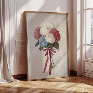 Patriotic Hydrangea Bouquet Wall Art | 4th of July Red White and Blue Floral Print | Americana Flower Decor | Vintage Style Digital Download