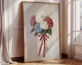 Hydrangea Wall Art Print, Vintage Floral Bouquet Poster, Romantic Flower Wall Decor, Cottagecore Aesthetic Art, Feminine Bedroom Decor