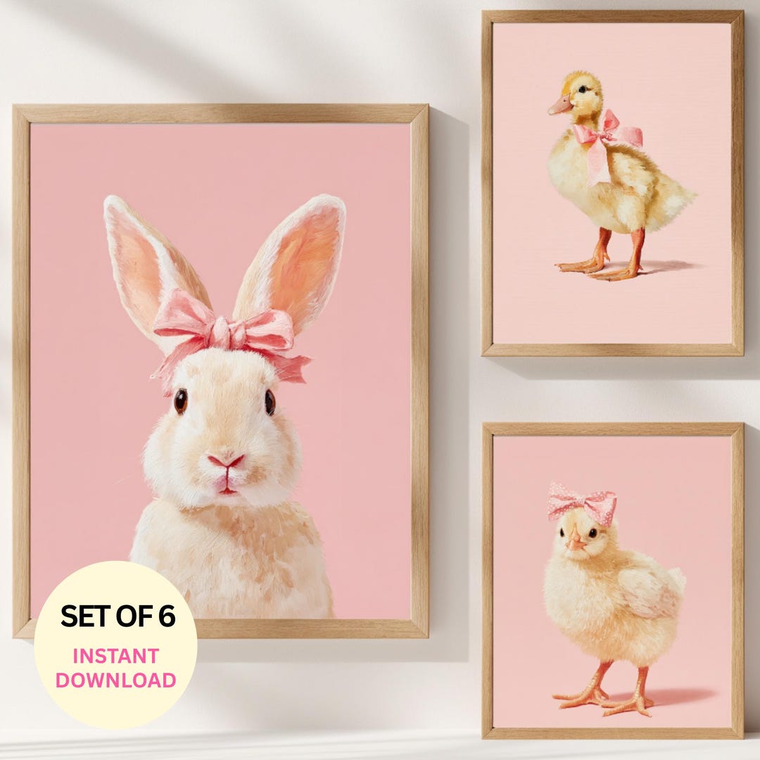 Pink Nursery Wall Art Set of 6 Printable | Whimsical Animal Prints ...