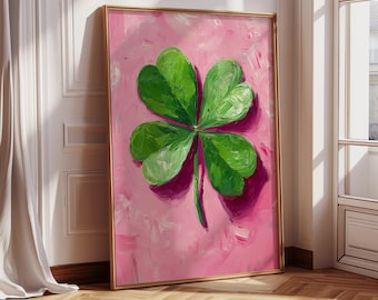 Pink Four Leaf Clover Print: Trendy Lucky Dorm Decor (Digital Download)