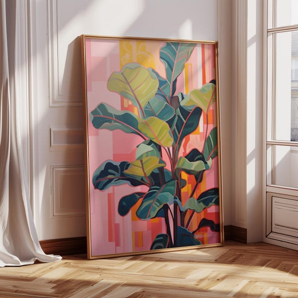 Lámina de higuera vibrante: Arte mural botánico rosa (Descarga digital)