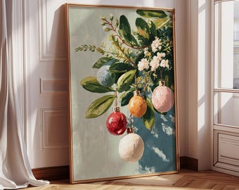 Christmas Ornament Botanical Print, Holiday Wall Art (Digital Download)