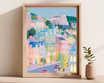 Prague Wall Art Print | Pastel European City Poster | Prague Castle Travel Decor | Czech Republic Art | Colorful Cityscape Print