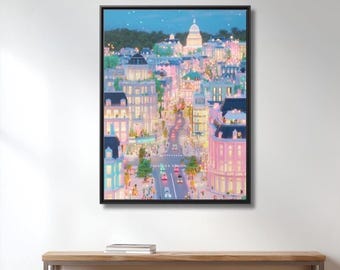 Pastel Washington DC Framed Canvas Art, Capitol Cityscape Print, Modern Travel Decor