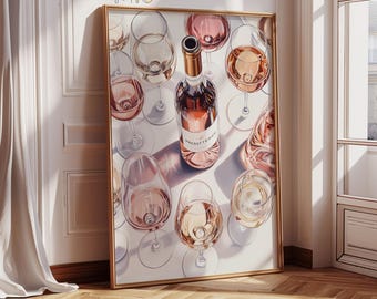 Rosé Wine Glasses Print, Chic Bar Cart Decor, Modern Kitchen Art (Digital Download)