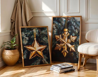 Gold Ornament Art Print Set: Christmas Wall Decor (Digital Download)
