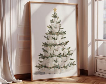 Toilet Paper Christmas Tree Art Print, Funny Holiday Bathroom Decor (Digital Download)