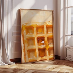 Waffles Art Print, Wall Art Vintage Poster, Retro Food Kitchen Decor, Foodie Art, Fancy Waffles painting, Still Life Art, Breakfast Print