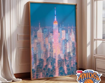 NYC Knicks Championship Skyline Poster, Empire State Building Celebration Art