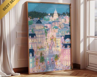 Grafika ścienna z Waszyngtonem, pastelowy wydruk miejski, wystrój Kapitolu, plakat podróżniczy, dekoracja ścienna do mieszkania do druku (pobranie cyfrowe)