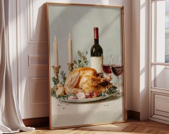 Thanksgiving Dinner Still Life Print, Holiday Kitchen Decor (Digital Download)