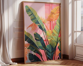Pink Palm Tree Wall Art, Tropical Bedroom Decor, Beach House Wall Decor, Summer Aesthetic Art, Digital Download
