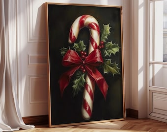 Kerstprint met snoepriet: muurkunst in boerderijstijl (digitale download)