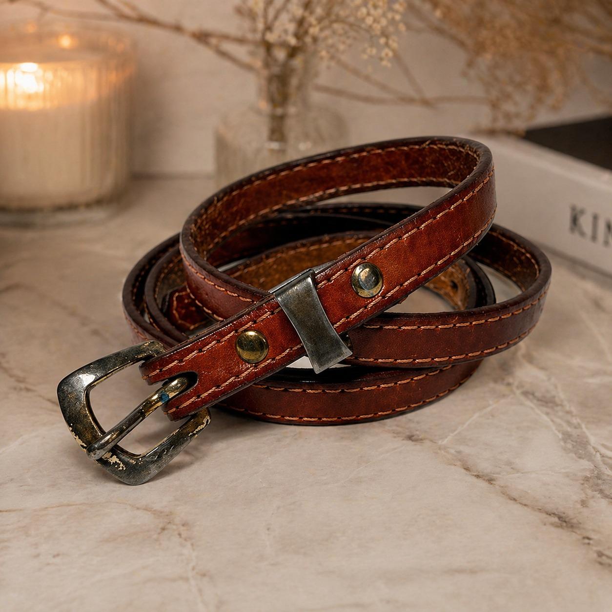 Vintage‎ Frye Leather Belt Brown Size 28 USA Distressed Patina Western Workwear Brown 25mm Belt | The Frye Company main image 4