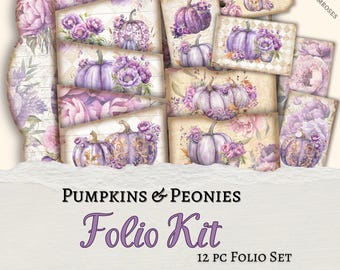 Lilac Pumpkin Peony Ephemera | Fall Junk Journal, Autumn Collage (Printable)