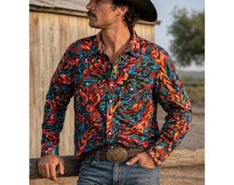 Camisa vaquera vintage Wrangler para hombre, talla 17.5 35, estampado floral abstracto multicolor, XL