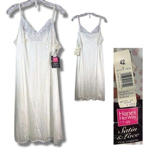 Vintage Hanes Women&#39;s Size 42 XL White Satin Lace Slip Wedding Nightie Lingerie Dress 90s Babydoll 1990 Honeymoon Intimate Western Romance