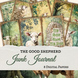 The Good Shepherd Prayer Journal | Junk Journal Kit | Scripture Scraps | Bible Verse Pages | Sheep | Scripture | 8 Digital Papers | John 10