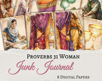 Proverbs 31 Woman | Junk Journal Kit | Scripture Scraps | Bible Verse Pages | Biblical Wife | 8 Digital Papers | Women of the Bible | Wives
