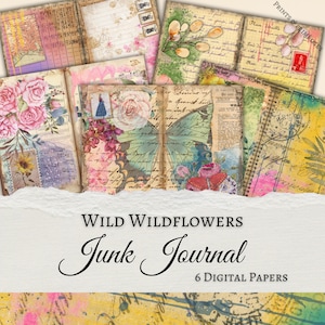 Wild Wildblumen | Vintage Wildblumen Junk Journal Kit | Druckbare Seite | Digitale Collage | Floral Junk Seiten | Junk Journal Seiten