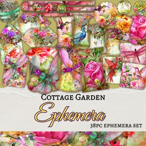 Cottage Garden 38 Tags | Junk Journal Kit | Ephemera Bundle | Vintage Ephemera Labels | Printable Tags for Junk Journals | Digital Collage