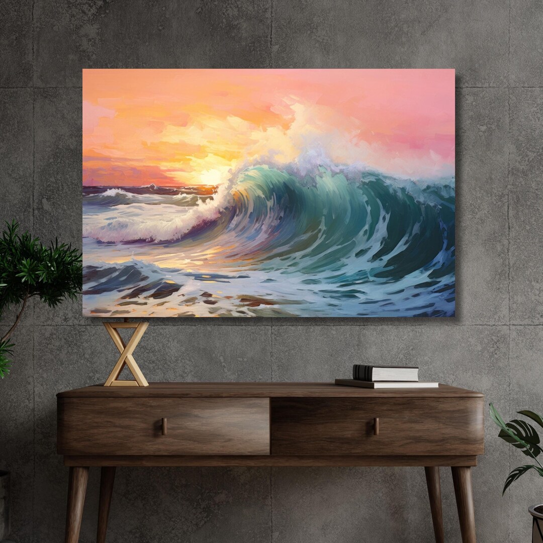 Abstract Sunset Ocean Wave Painting on Canvas,ocean Textured Art ...