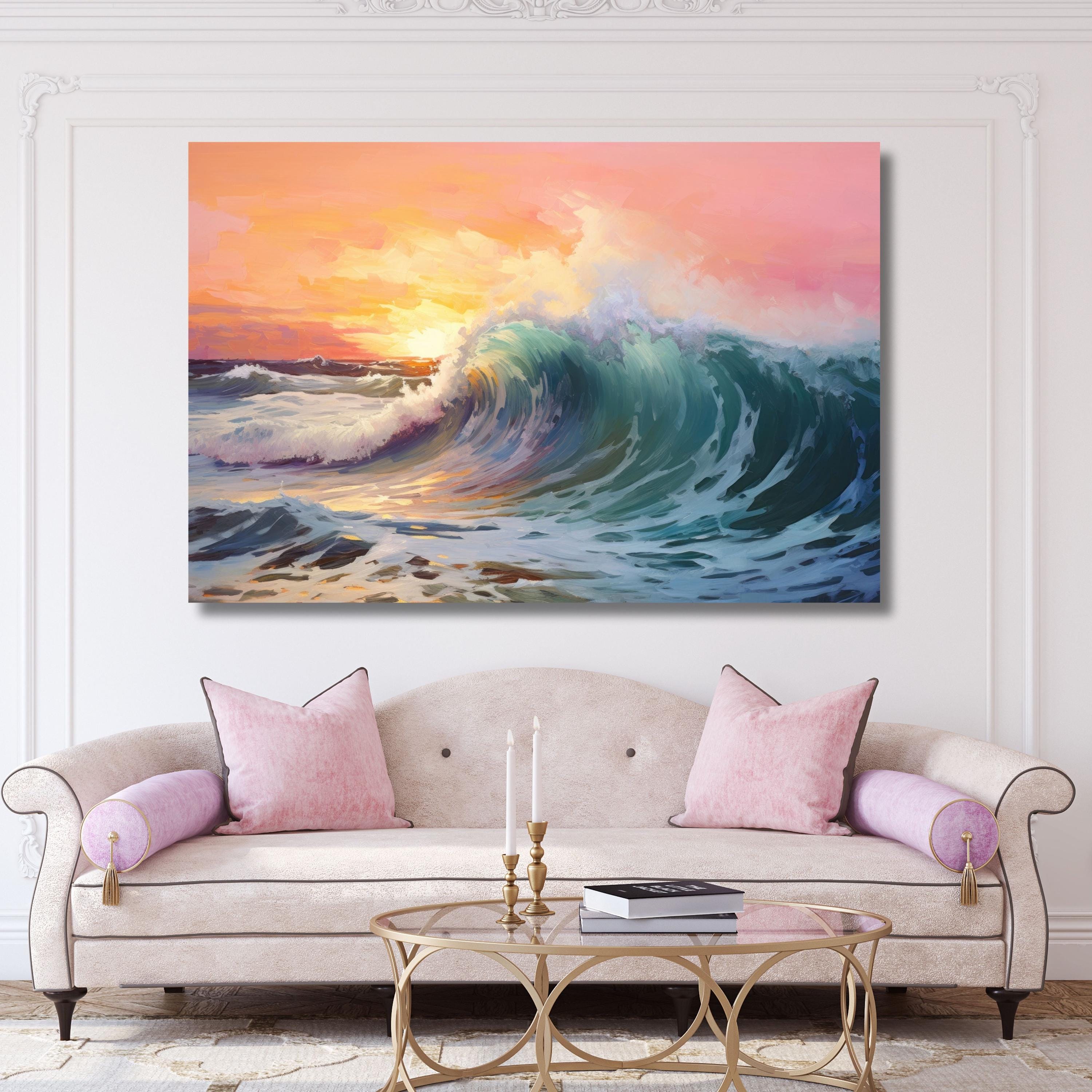 Abstract Sunset Ocean Wave Painting on Canvas,ocean Textured Art ...
