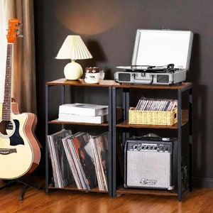 Wooden Record Player Stand, Record Storage Cabinet, Rustic Turntable Stand, Records Shelf For Living Room, 1 Piece