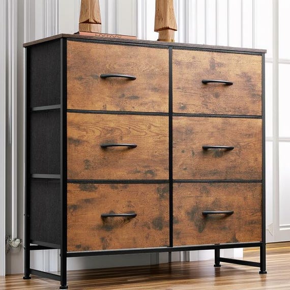 Fabric Dresser With 6 Drawers Rustic Print | Double Dresser Storage Tower |  Chest of Drawers for Bedroom, Closet, Living Room & Hallway - Etsy