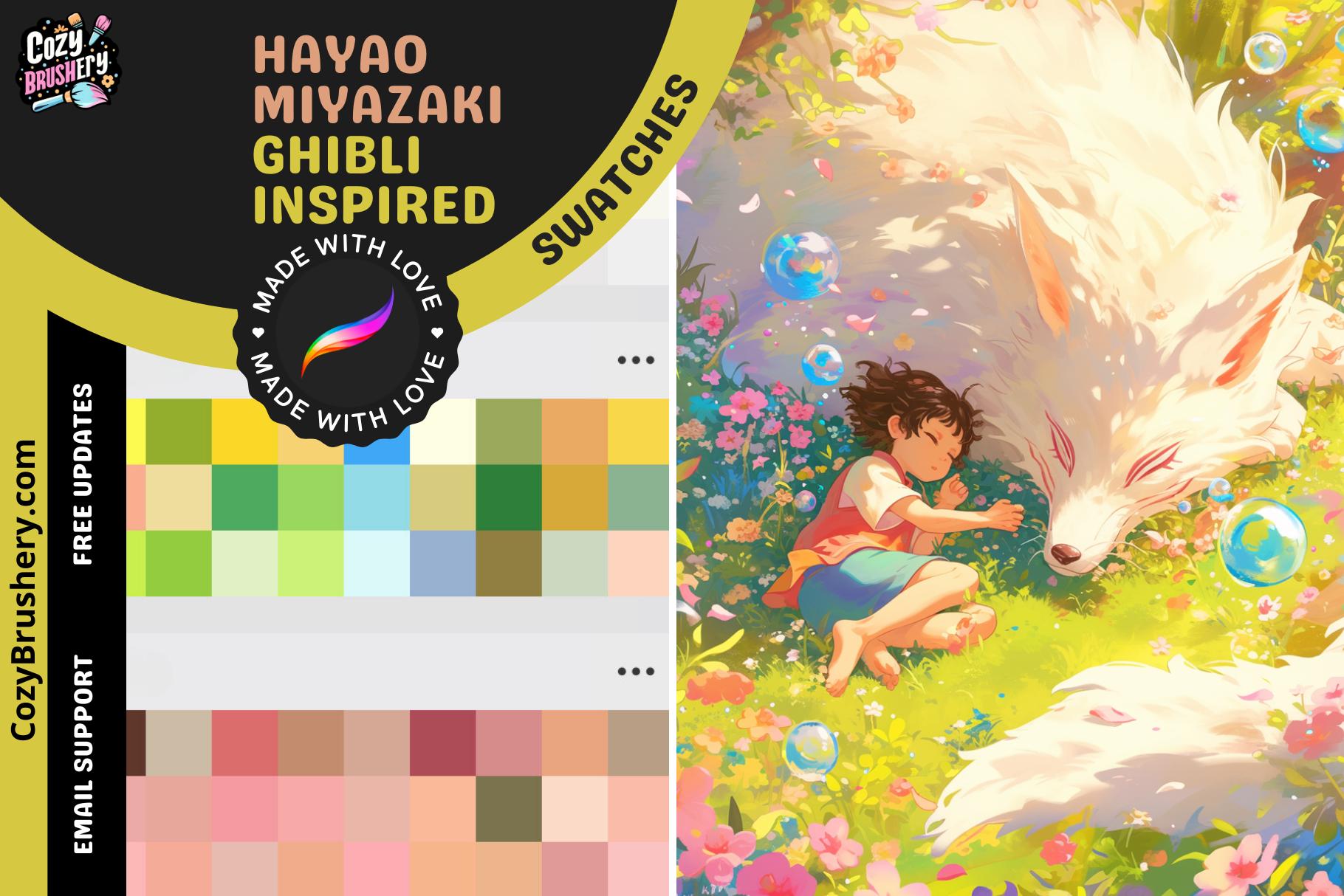Muestras de color para Procreate: Ghibli Dream Palettes – 10 sets de colores inspirados en Miyazaki para arte e ilustración digital