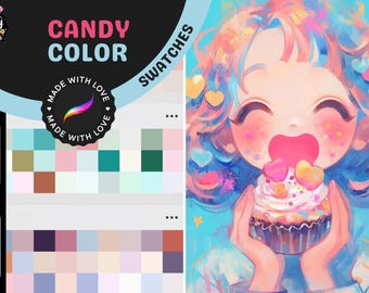 Nuanciers Procreate : Palettes Candy Pop, 14 palettes de couleurs pastel douces et sucrées pour l’art numérique, les illustrations et les créations mignonnes