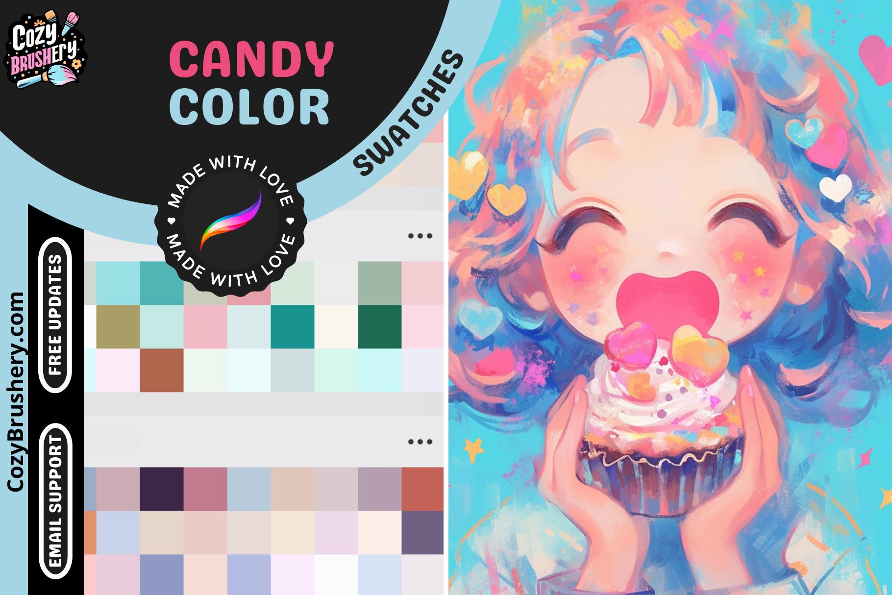 Procreate Color Swatches: Candy Pop Pastel Palettes – 14 Soft, Sweet Color Sets for Cute Digital Art & Illustrations