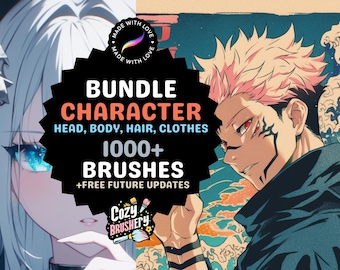 Procreate Brushes: Big Human Brush Bundle, 1000+ Brushes for Hair, Body, Portraits, Face, and Clothes with Body, Eye, Face, and Head Stamps