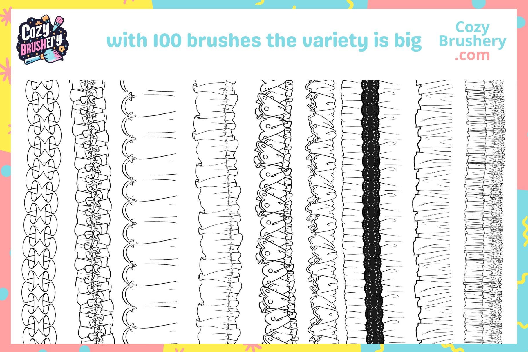 Procreate Brushes: Frill and Lace Fashion Pack, 100 Brushes for Dresses ...