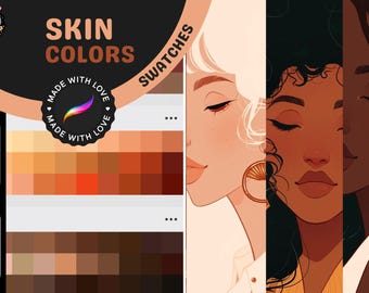 Muestras de color de Procreate: Paletas de tonos de piel definitivas, 16 colores de piel realistas y 16 de anime para arte digital, retratos y diseño de personajes.