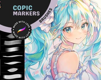 Procreate Brushes: Realistic Copic Marker Set, 28 Alcohol Marker Brushes for Lineart, Coloring, Anime, Manga, and Realistic Art