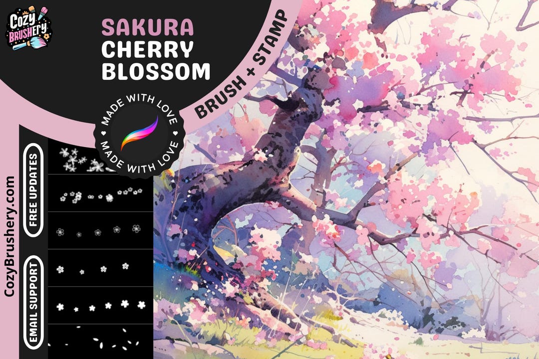 Procreate Brushes: Sakura Petal Brush Set, 64 Cherry Blossom Petal ...
